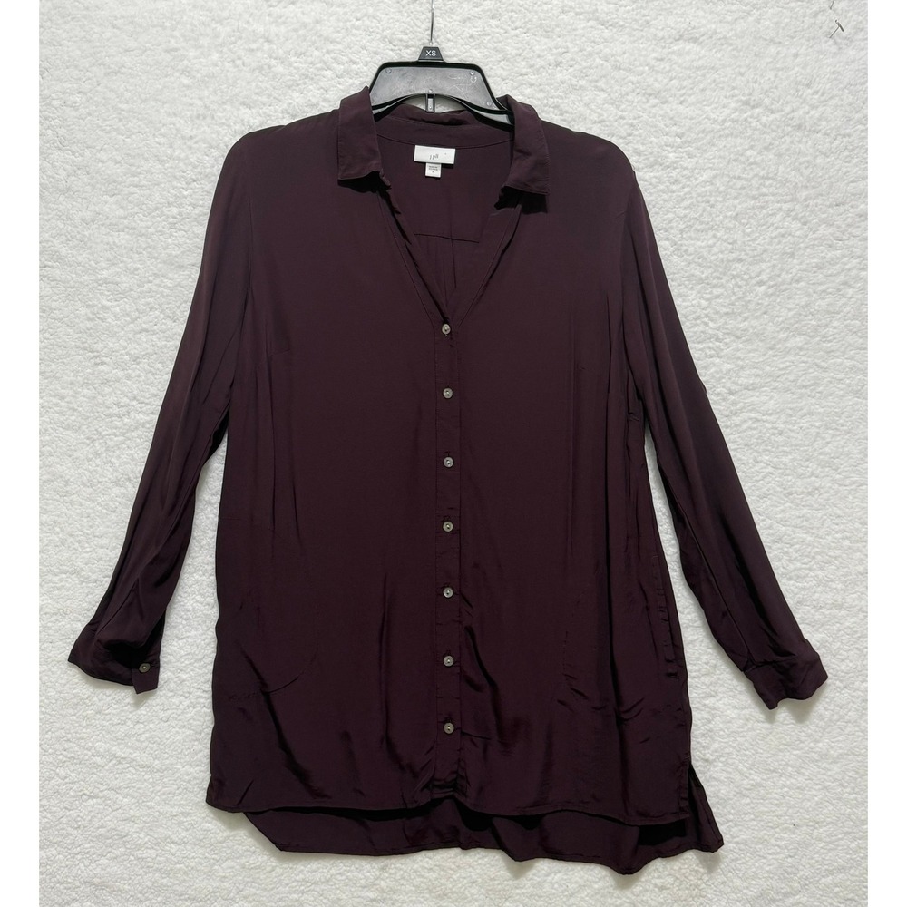 J.Jill Women's Button Down Tunic Top‎ Long Sleeve Dark Plum Rayon Small